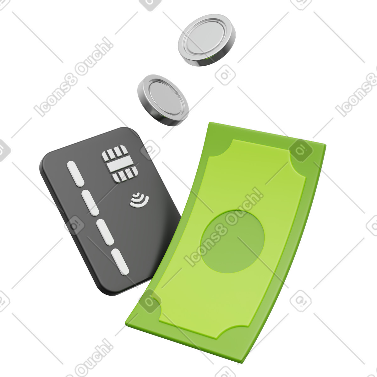 Digital payment with card and cash illustration in 3D Playful style download in PNG, SVG