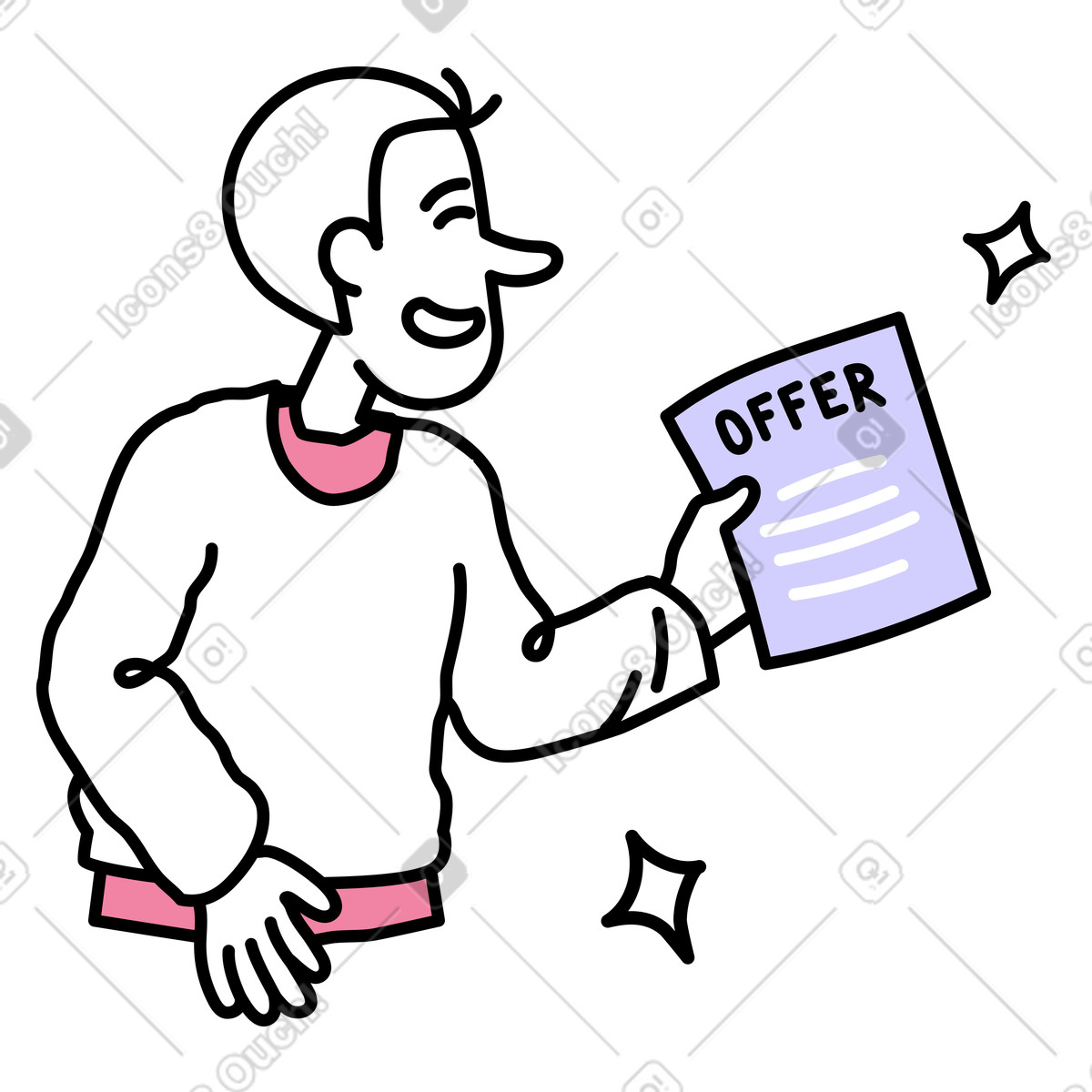 Un giovane riceve un'offerta illustrazione in stile Notes scarica in PNG, SVG