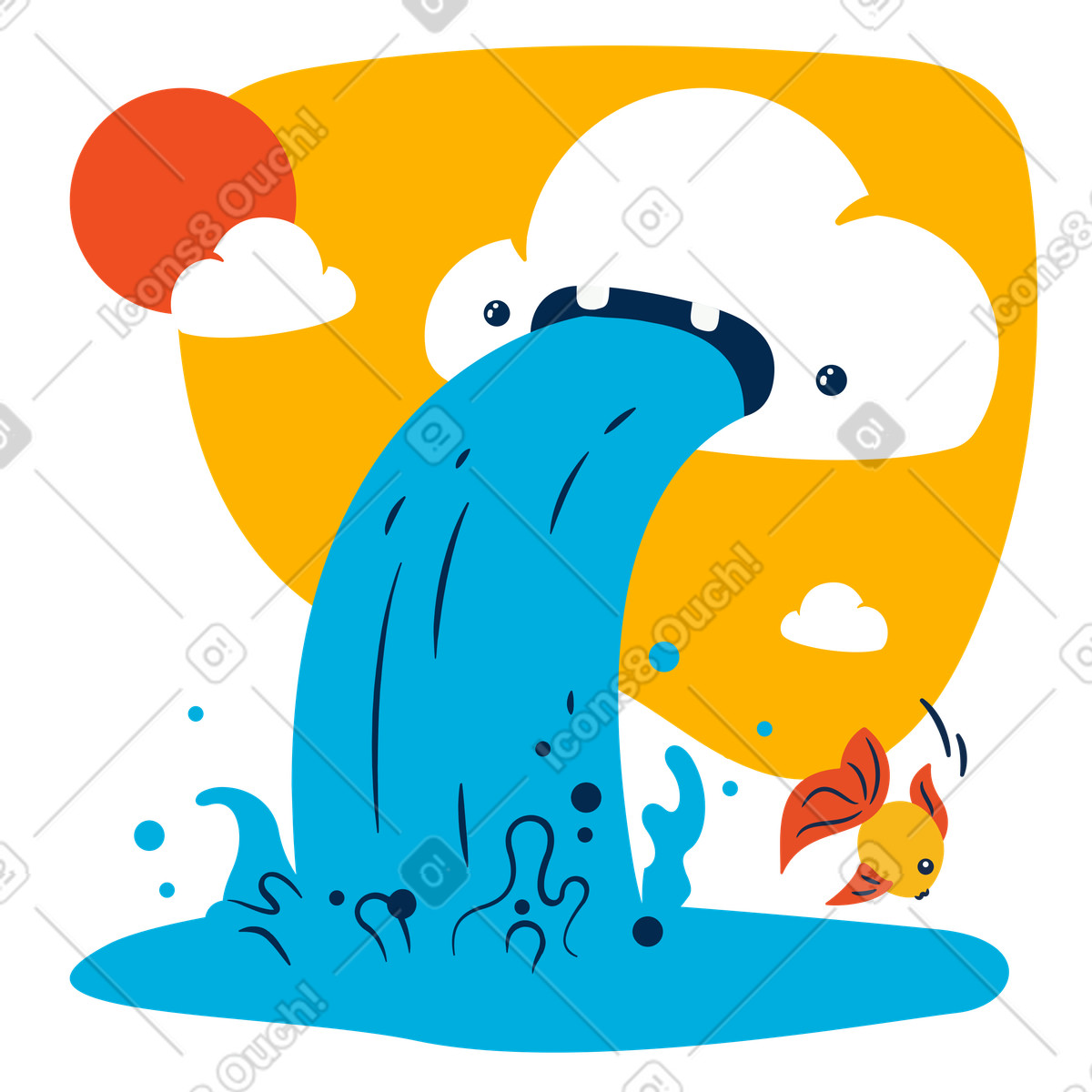 Illustration Nuage libérant de l'eau dans la mer le cadre du cycle style Flame à télécharger aux formats PNG, SVG