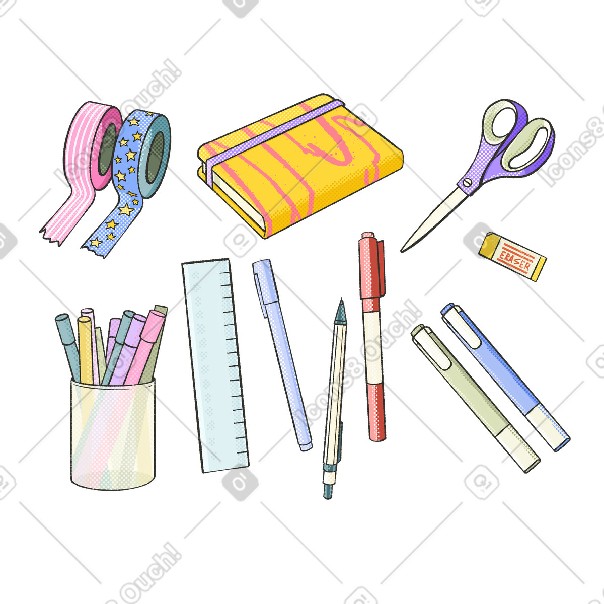 Stationary set illustration in Dots style download in PNG, SVG