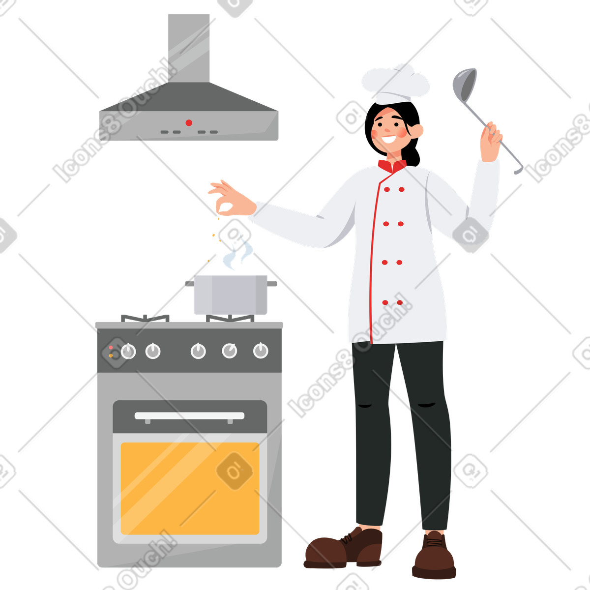 Girl prepares a meal illustration culinary clipart for dinner projects in PNG and SVG