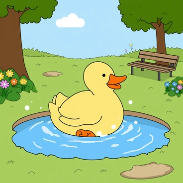 A duck happily splashing in a puddle in the middle of a park