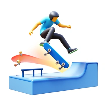 A skateboarder mid-trick, performing an ollie above the ground. The skateboarder is wearing a helmet and protective gear, showcasing a dynamic pose. The focus is on the skateboarder's leg, with a detailed illustration of the "femur" prominently highlighted, displaying its anatomical features. The background shows a skatepark environment with ramps and rails, creating an action-packed atmosphere.