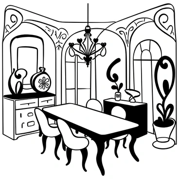 A room featuring art nouveau furniture with curving lines and floral details