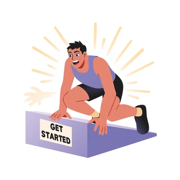 A person poised to jump off a starting block labeled 'Get Started' with enthusiasm