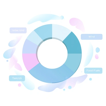 A pie chart is centered in the image, showcasing various sections that represent different energy sources. Each section is filled with gradient pastel colors, clearly differentiating between sources like solar, wind, and fossil fuels. Labels are placed next to each section, providing a brief description of the energy source. The background features soft, complementary pastel hues that enhance the overall visual appeal without distracting from the pie chart.