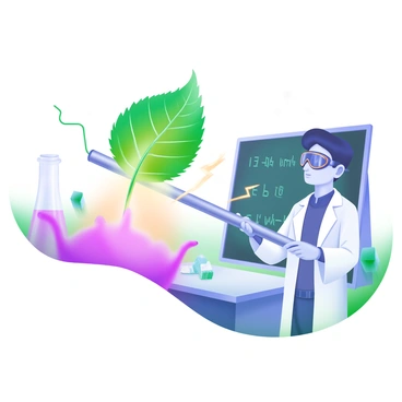 A leaf suspended in mid-air, attracted to a charged rod held by a scientist