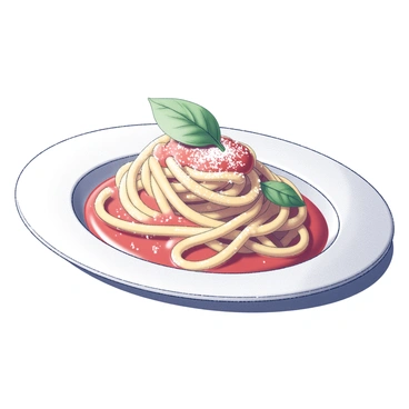 A plate filled with Italian pasta, elegantly twirled into a mound at the center. The pasta is accompanied by a light tomato sauce that glistens, showcasing its rich texture. Fresh basil leaves are artfully arranged on top, adding a touch of greenery. A delicate sprinkle of grated parmesan cheese is scattered over the pasta, enhancing the visual appeal. The plate is white, and the background is a simple kitchen setting, emphasizing the focus on the pasta dish.