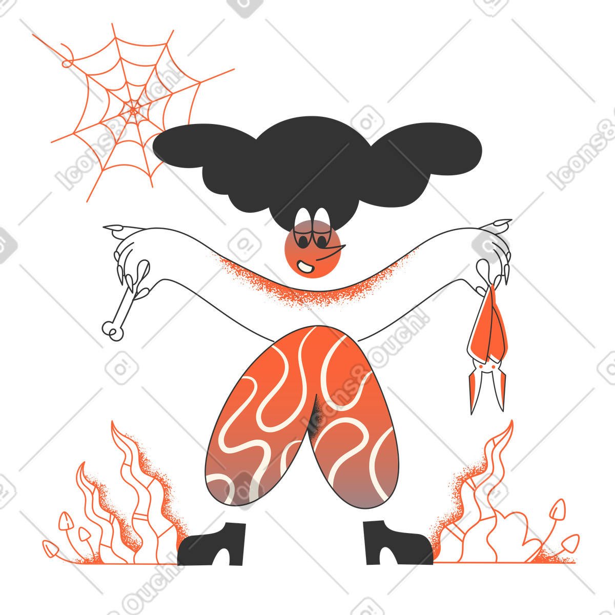Witch illustration in Crayon style download in PNG, SVG