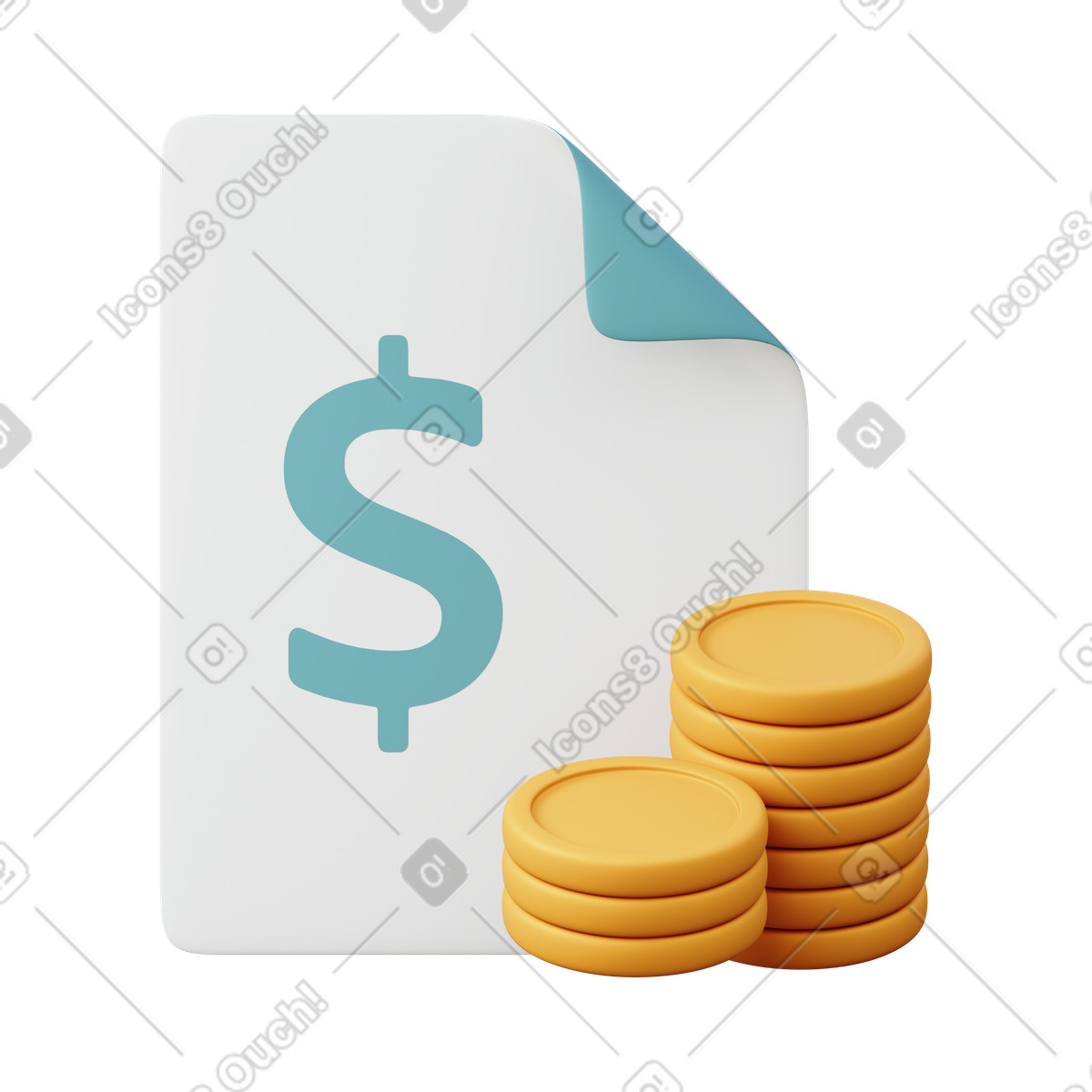 Finanzdokument und münzgeld-Illustration im 3D Sugary-Stil als Download in PNG, SVG