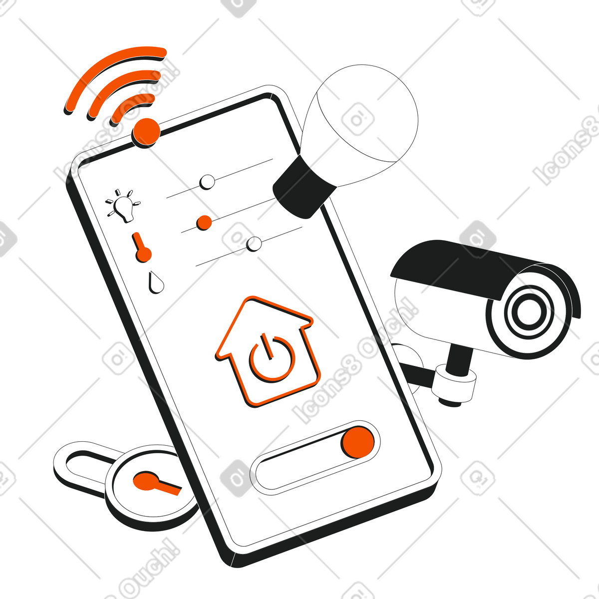 Phone with smart home app, automation and IoT illustration in Strict style download in PNG, SVG