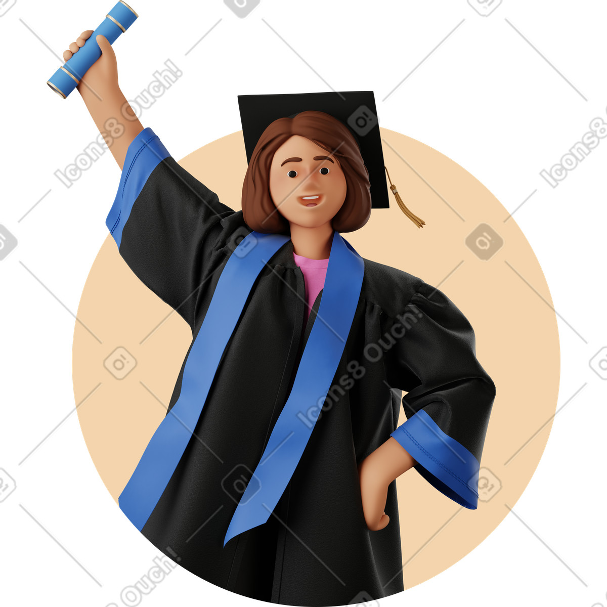 Graduated student with diploma插图，PNG、SVG格式