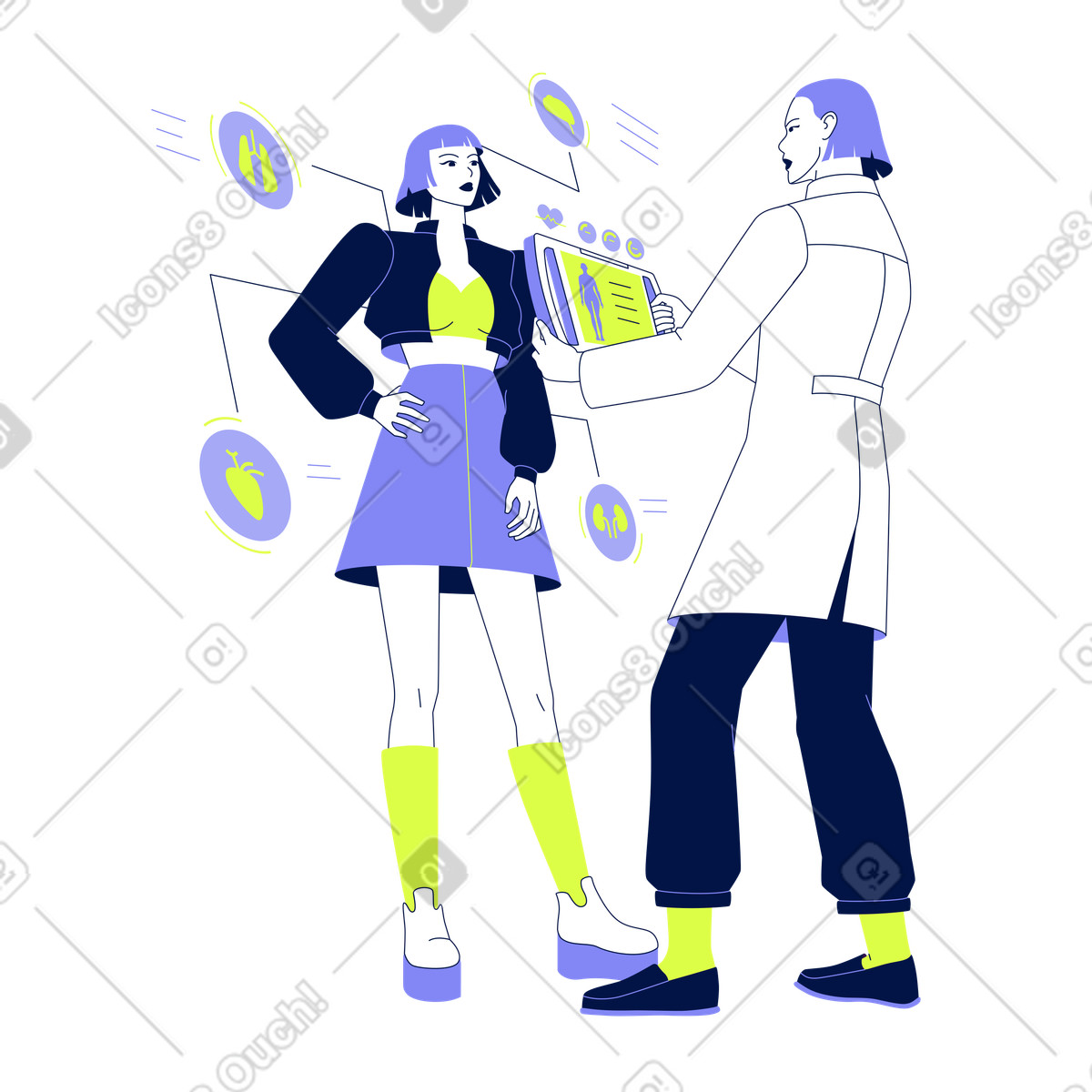 Doctor examining patient, Medical appointment and health assessment-Illustration im Glow-Stil als Download in PNG, SVG