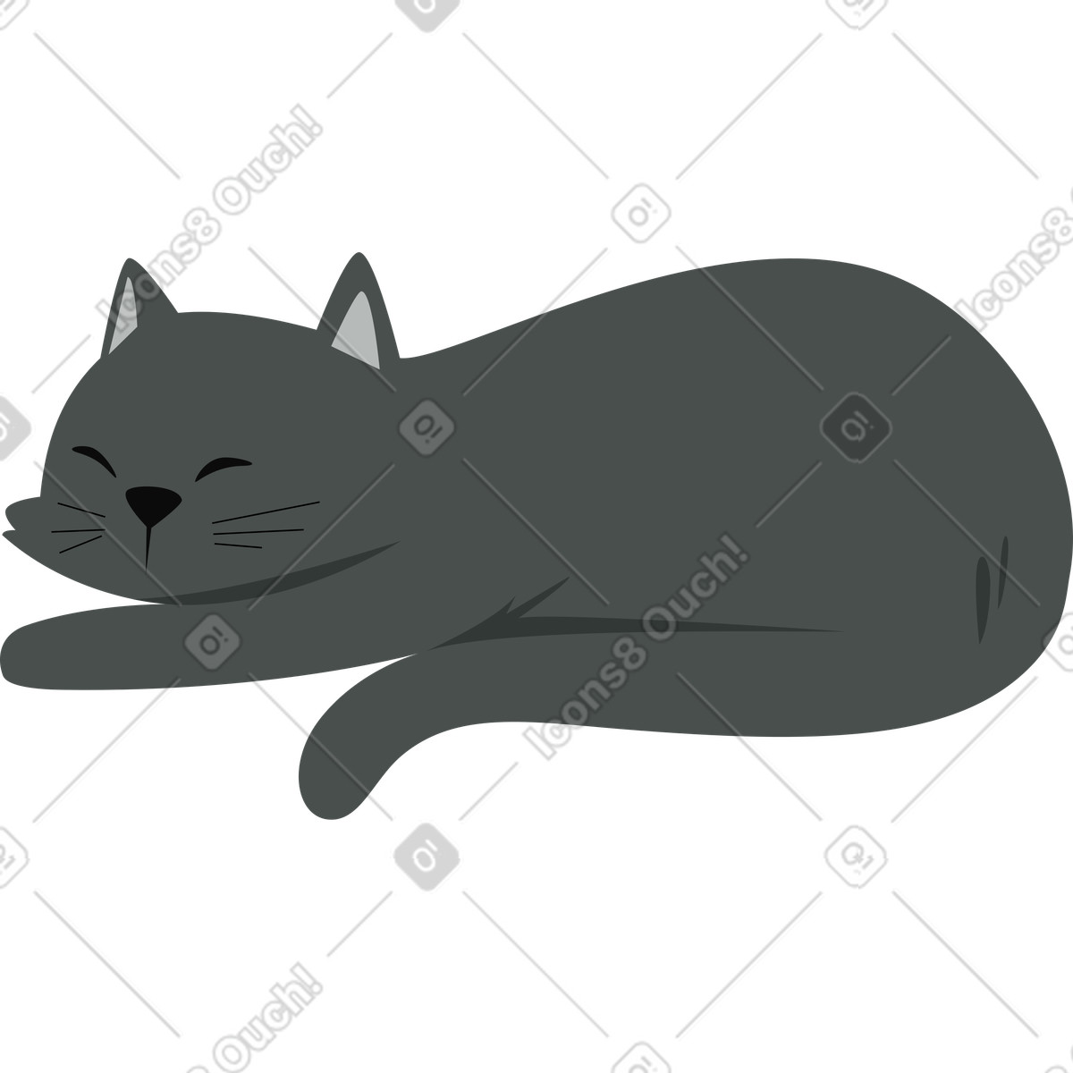 Sleeping gray cat-Illustration im Lagom-Stil als Download in PNG, SVG