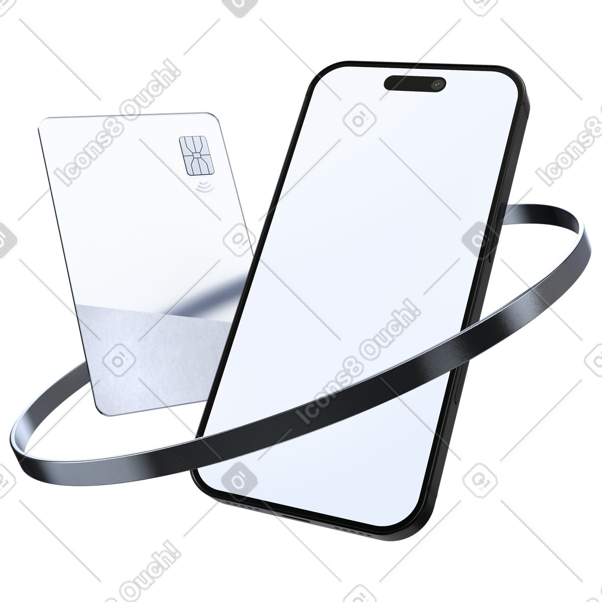 Mobile phone mockup with credit card, online banking and secure transactions illustration in PNG, SVG