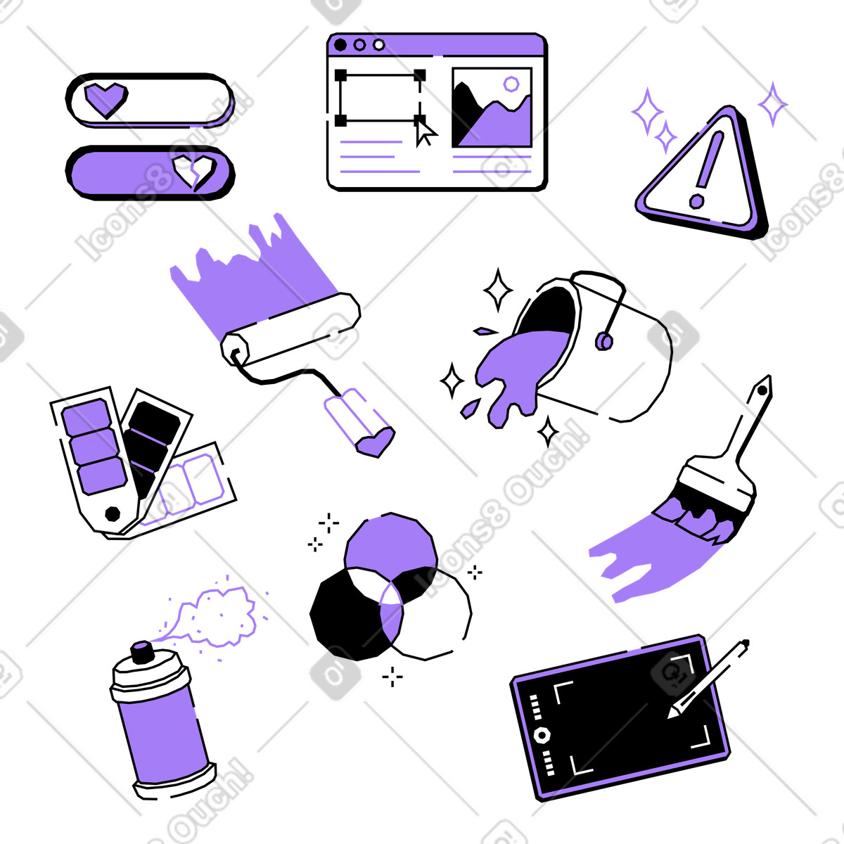 Design and web items illustration in Amethyst style download in PNG, SVG