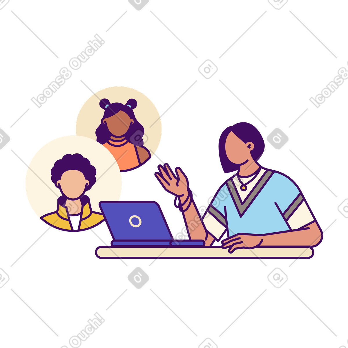 Colleagues in virtual meeting, Online teamwork and communication-Illustration im Simplistic-Stil als Download PNG, SVG