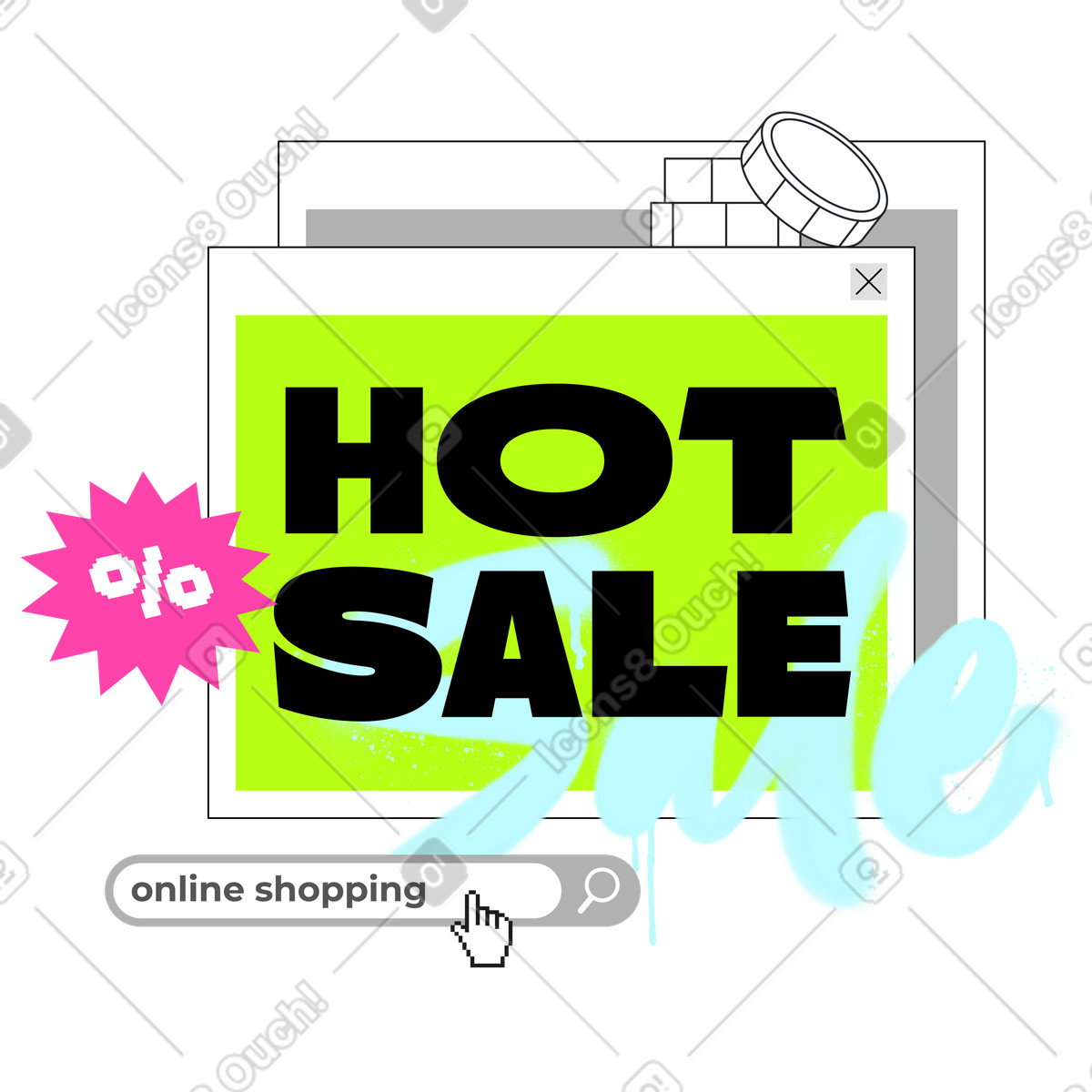 Jumble 스타일의 검색창과 퍼센트 기호 텍스트가 포함된 hot sale 문자 쓰기 일러스트레이션 PNG, SVG 다운로드
