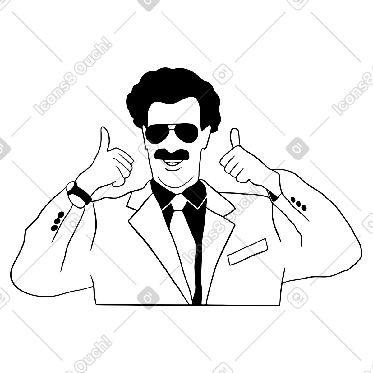 Illustration Borat montrant le geste du pouce levé dans style Dudes à télécharger aux formats PNG, SVG