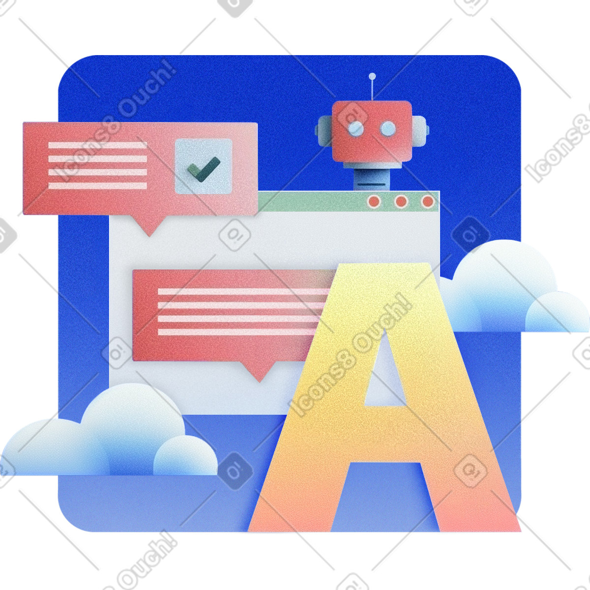Ilustración Chatbot que responde a las preguntas del usuario, ayuda de chat en vivo impulsada por ia estilo Grainy descargar PNG y SVG