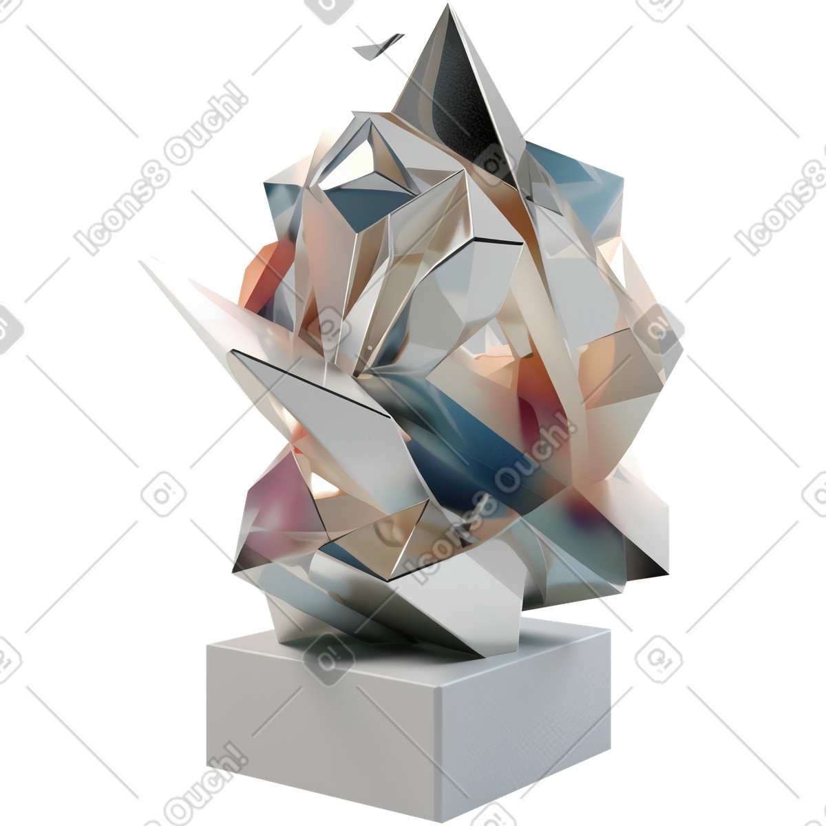 Abstrakte skulptur aus metall-Illustration im 3D Construction-Stil als Download in PNG, SVG