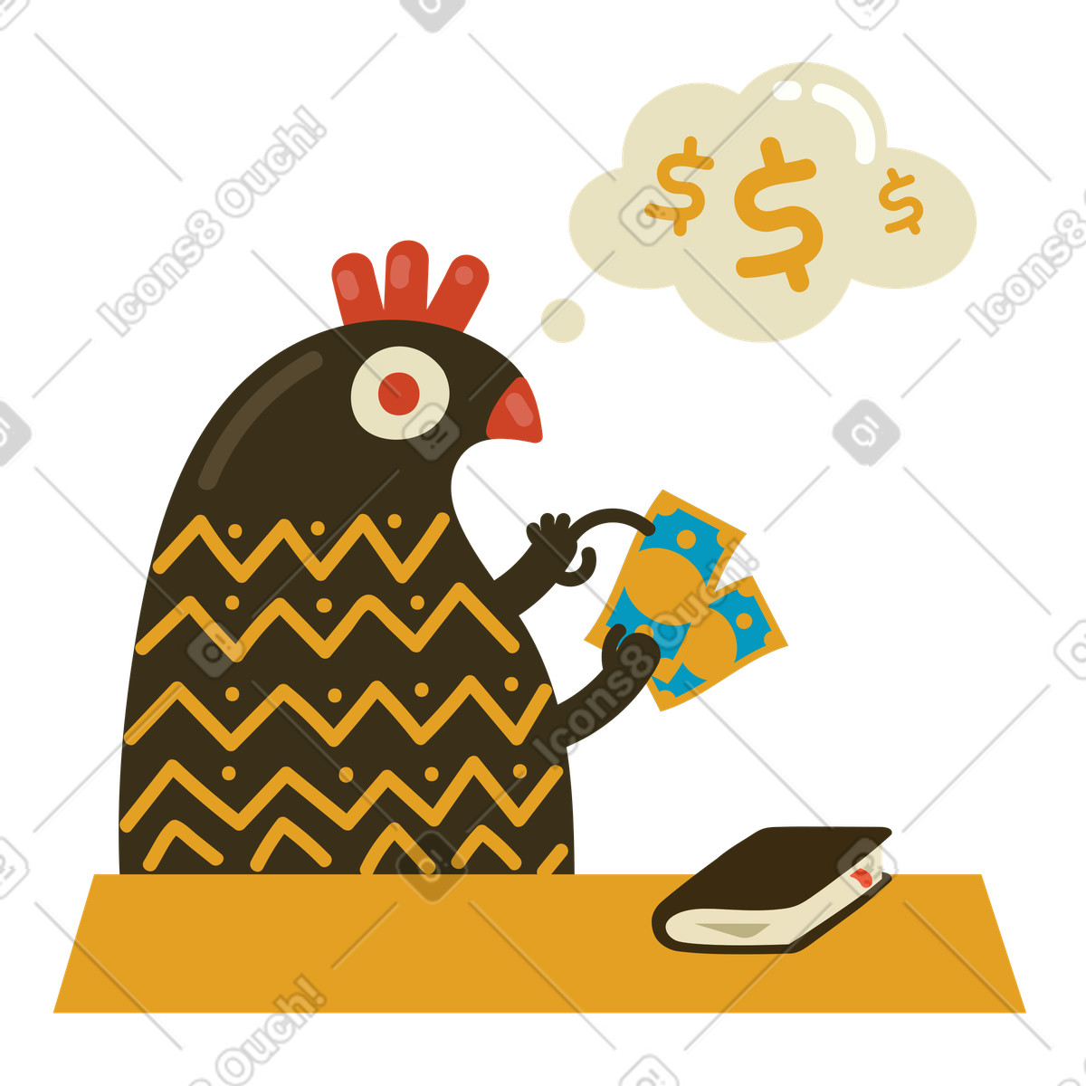 下载 Arabica 风格的 鸡管理其财务 插画，支持 PNG、SVG 格式