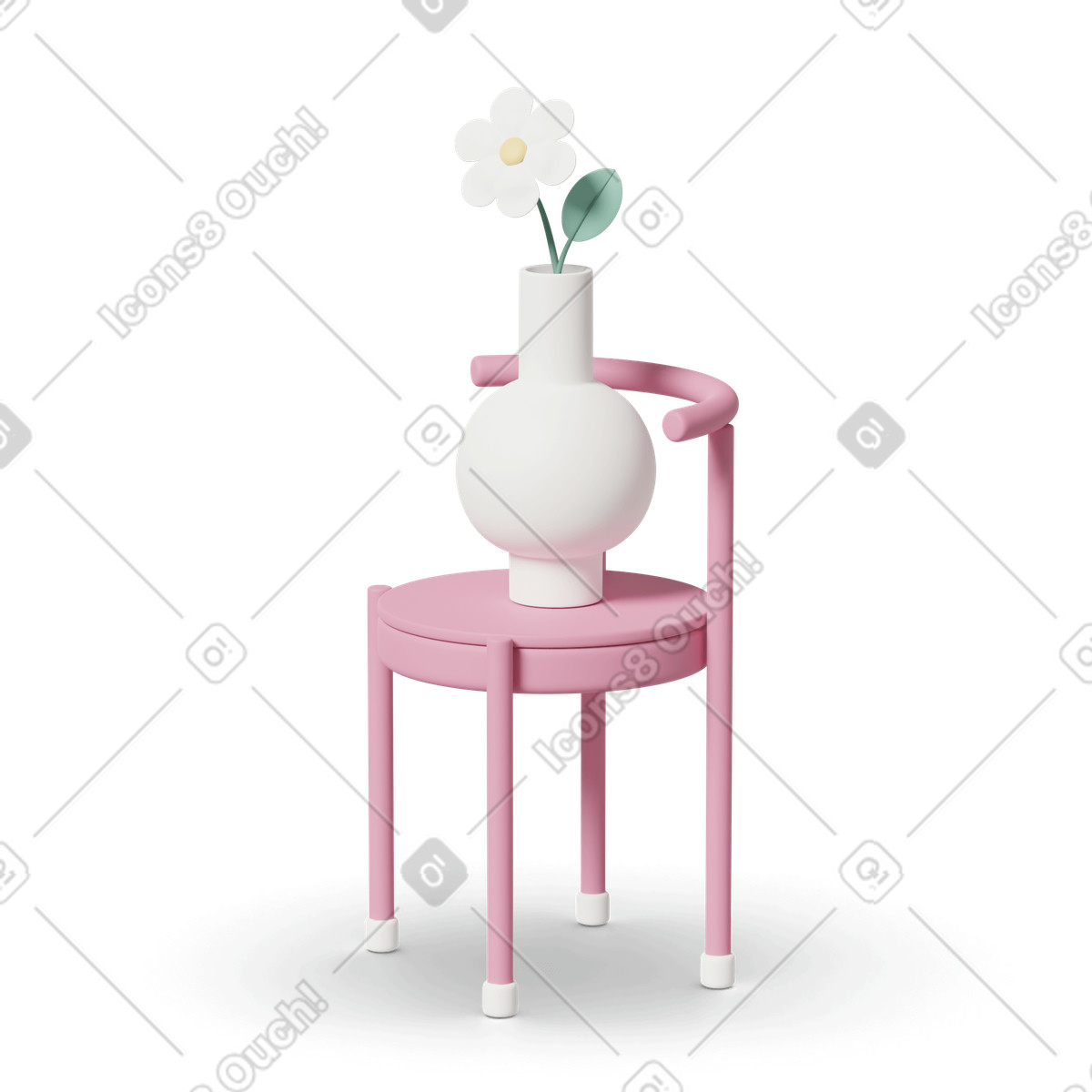 3D Casual life スタイルの Vase with flower on pink chair のイラストをPNG、SVG形式でダウンロード
