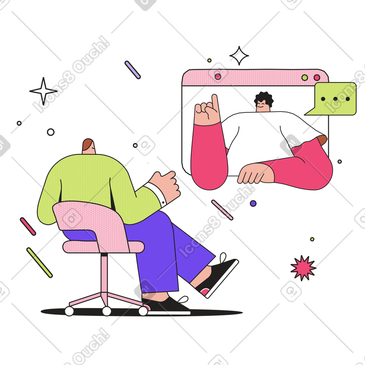 Ilustración Online meeting with psychologist, Remote therapy session en estilo Dazzle a descargar en PNG y SVG