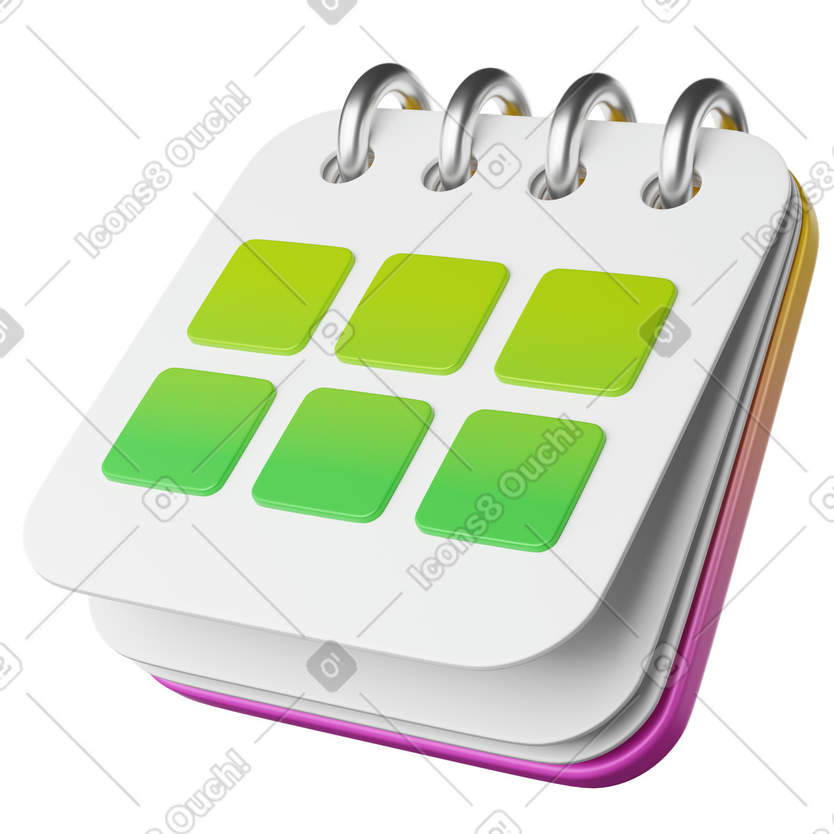 Ilustração de Calendar spiral notebook icon with green date squares for scheduling em no estilo 3D Plastic para baixar em PNG, SVG