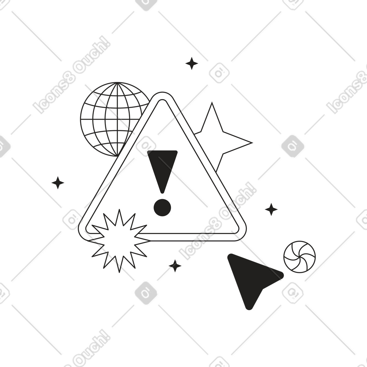 Attention sign in web space illustration Tokyo style download PNG, SVG