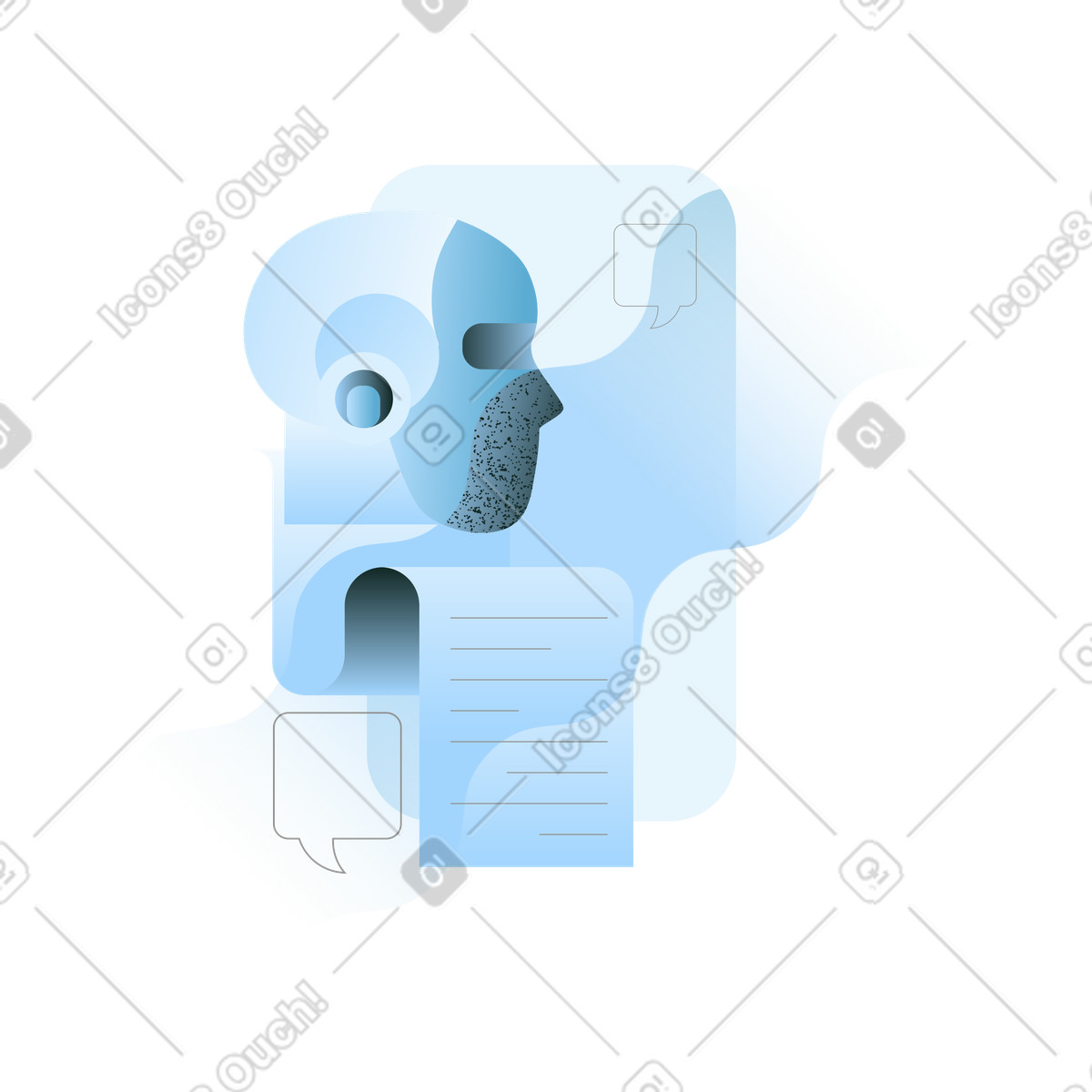 AI chatbot with speech bubbles, virtual assistant for customer support illustration in PNG, SVG