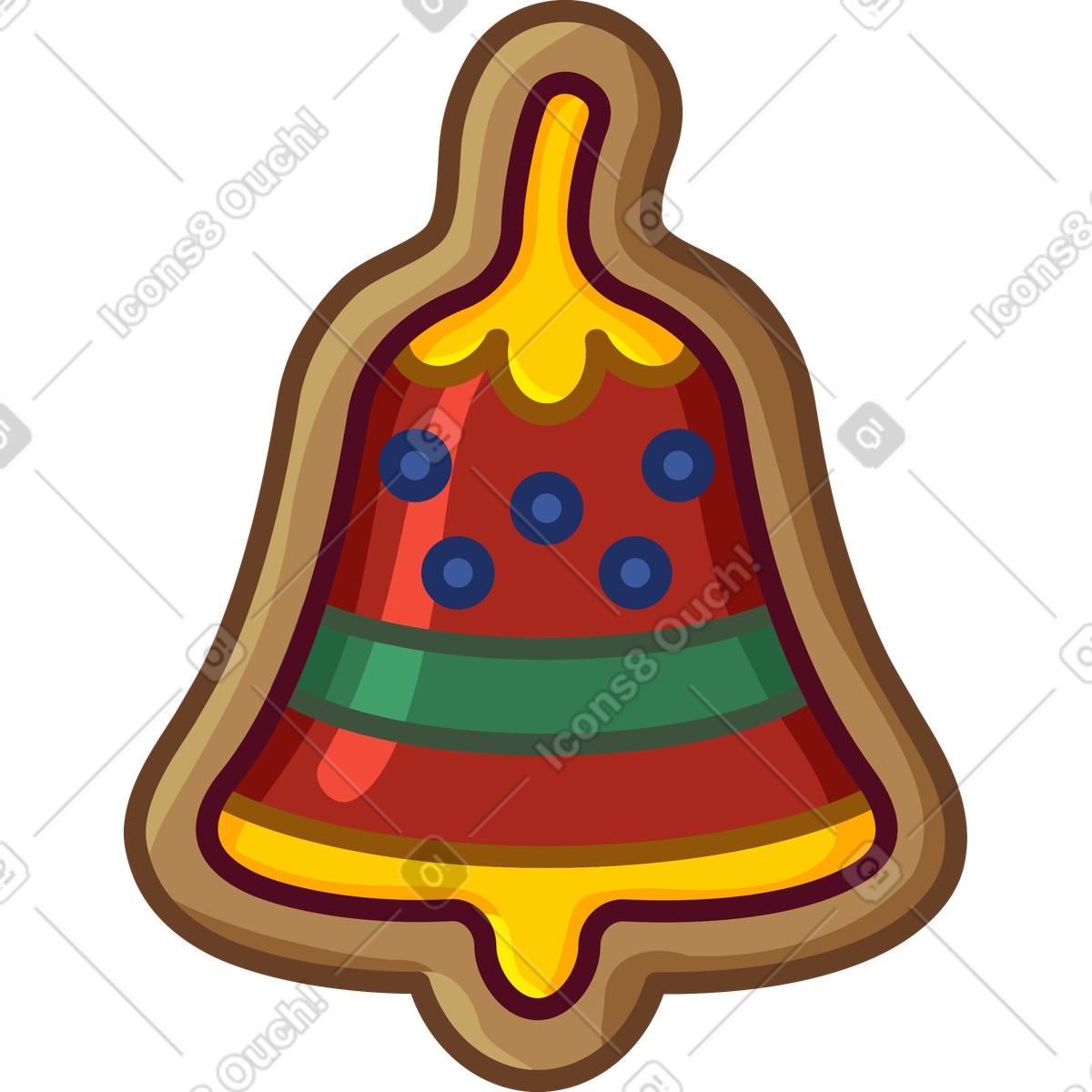 Decorated christmas bell cookie illustration in Festicon style download in PNG, SVG
