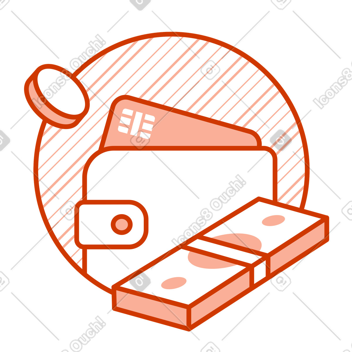 Illustration Portefeuille avec une carte bancaire et de l'argent liquide dans le style Natty à télécharger aux formats PNG, SVG