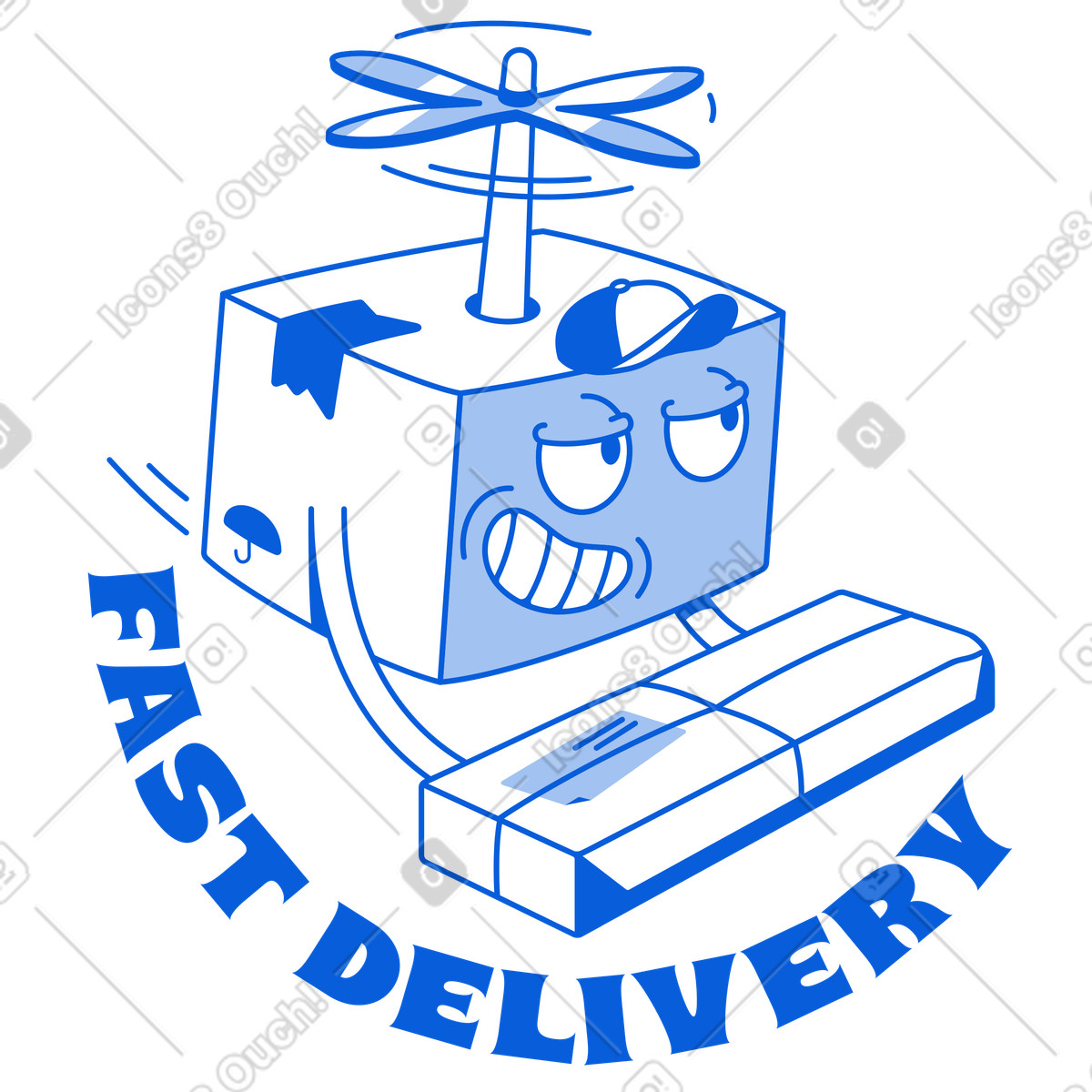 Illustration Drone delivering package, Express logistics, Fast E-commerce shipping dans le style Handy Line à télécharger aux formats PNG, SVG