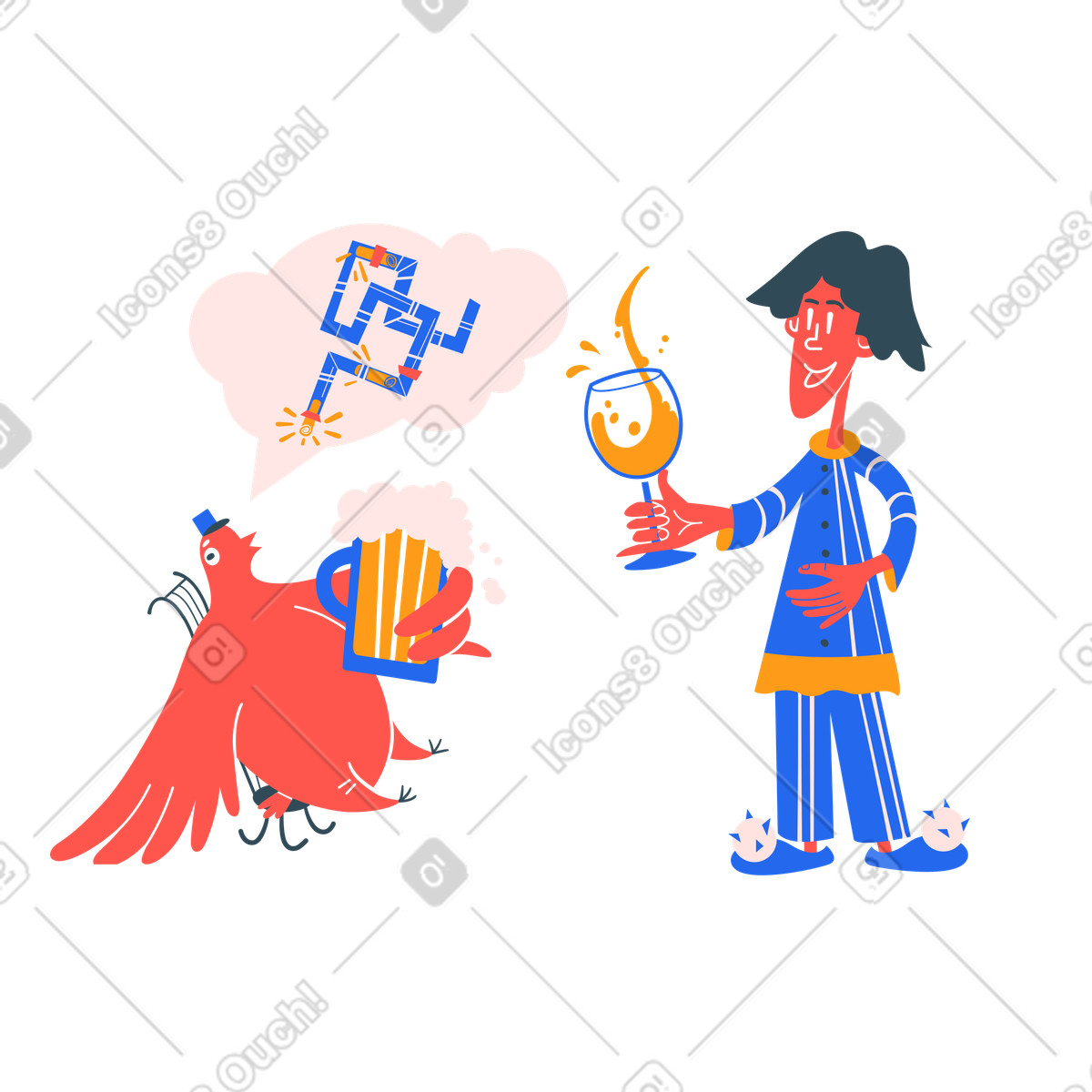 Complex discussion during liquor consumption illustration in Kingdom style download in PNG, SVG