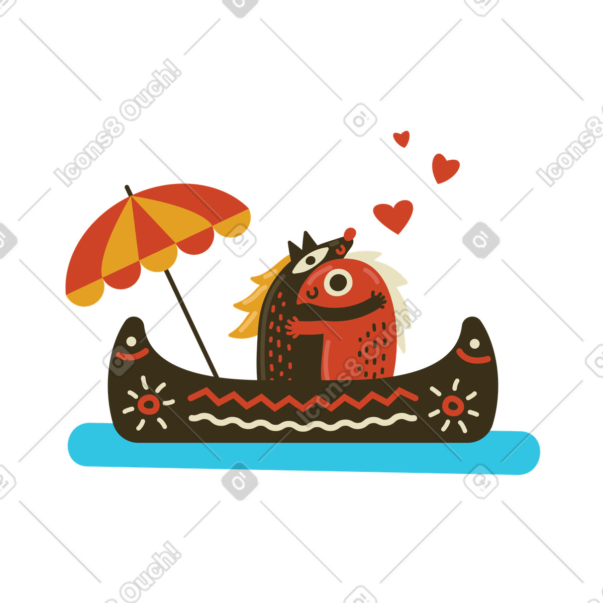 Couple hugging in gondola on river illustration in PNG, SVG