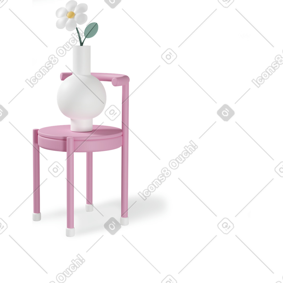 3D Casual life 스타일의 Vase with flower on pink chair 일러스트레이션 PNG, SVG 다운로드