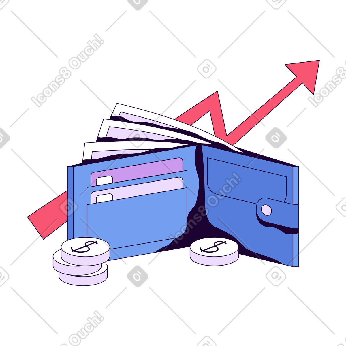 Ilustración Cartera con tarjetas y dinero en estilo Martina a descargar en PNG SVG