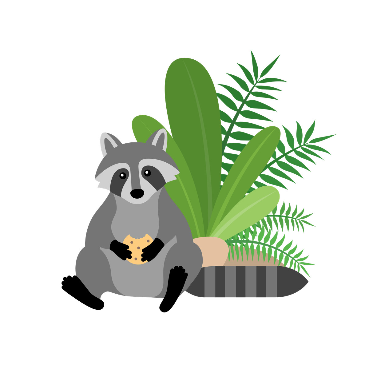 Raccoon with a cookie illustration in Fogg style download in PNG, SVG