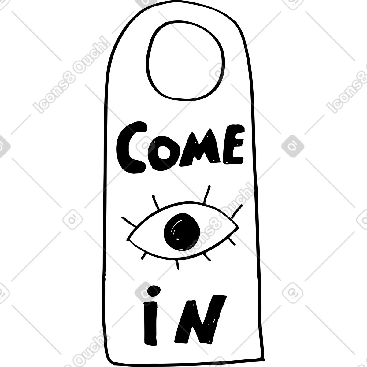Come in door sign with an eye illustration Marks style download PNG, SVG