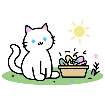 A ragdoll cat with soft, fluffy fur is sitting on a lush green meadow. The cat has bright blue eyes and is surrounded by a vibrant assortment of picnic treats. There is a woven picnic basket beside it, filled with fresh fruits, sandwiches, and an assortment of colorful snacks. The sun is shining down, casting gentle light on the scene. The grass is dotted with small wildflowers, adding a touch of color to the idyllic setting.