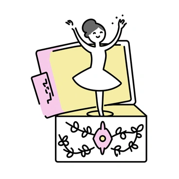 A delicate ballerina, dressed in a white tutu, is spinning gracefully inside a vintage music box. The music box has ornate carvings on its exterior, featuring floral patterns etched in gold. The ballerina's arms are raised elegantly above her head as she twirls on a small, circular platform. The interior of the music box is painted in soft pastel colors, and a gentle light shines down on the scene, illuminating the ballerina's movements.