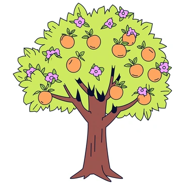 A tall apricot tree with a thick trunk and numerous branches. The tree is bursting with bright green leaves that create a lush canopy. The branches are heavy with ripe apricots, which have a warm orange hue and a smooth surface. The tree is covered in delicate pink blossoms, adding a touch of color among the leaves and fruit. Sunlight filters through the foliage, casting soft shadows on the ground beneath the tree.