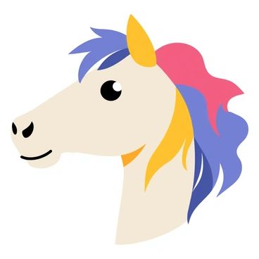 A horse head is depicted using a variety of abstract swirls and curves. The swirls are in bold colors such as deep blue, vibrant red, and bright yellow. The contours of the horse's mane flow gracefully in an energetic manner, merging with the shape of the head. The eyes are represented as large, expressive shapes, enhancing the dynamic look of the horse. The background consists of a mix of contrasting colors that complement the horse head, adding depth and interest to the illustration.