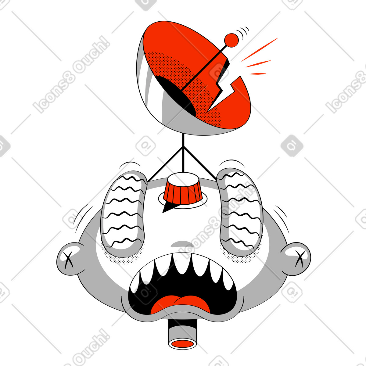 Looney 스타일의 Cracked satellite dish, No connection or network failure problem 애니메이션 일러스트레이션 GIF, Lottie(JSON), AE로 다운로드