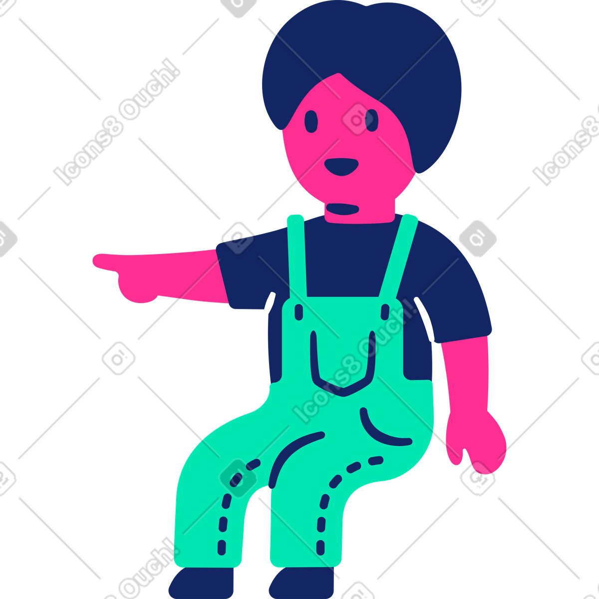 Illustration Enfant assis pointant du doigt dans le style Cyborg à télécharger aux formats PNG, SVG