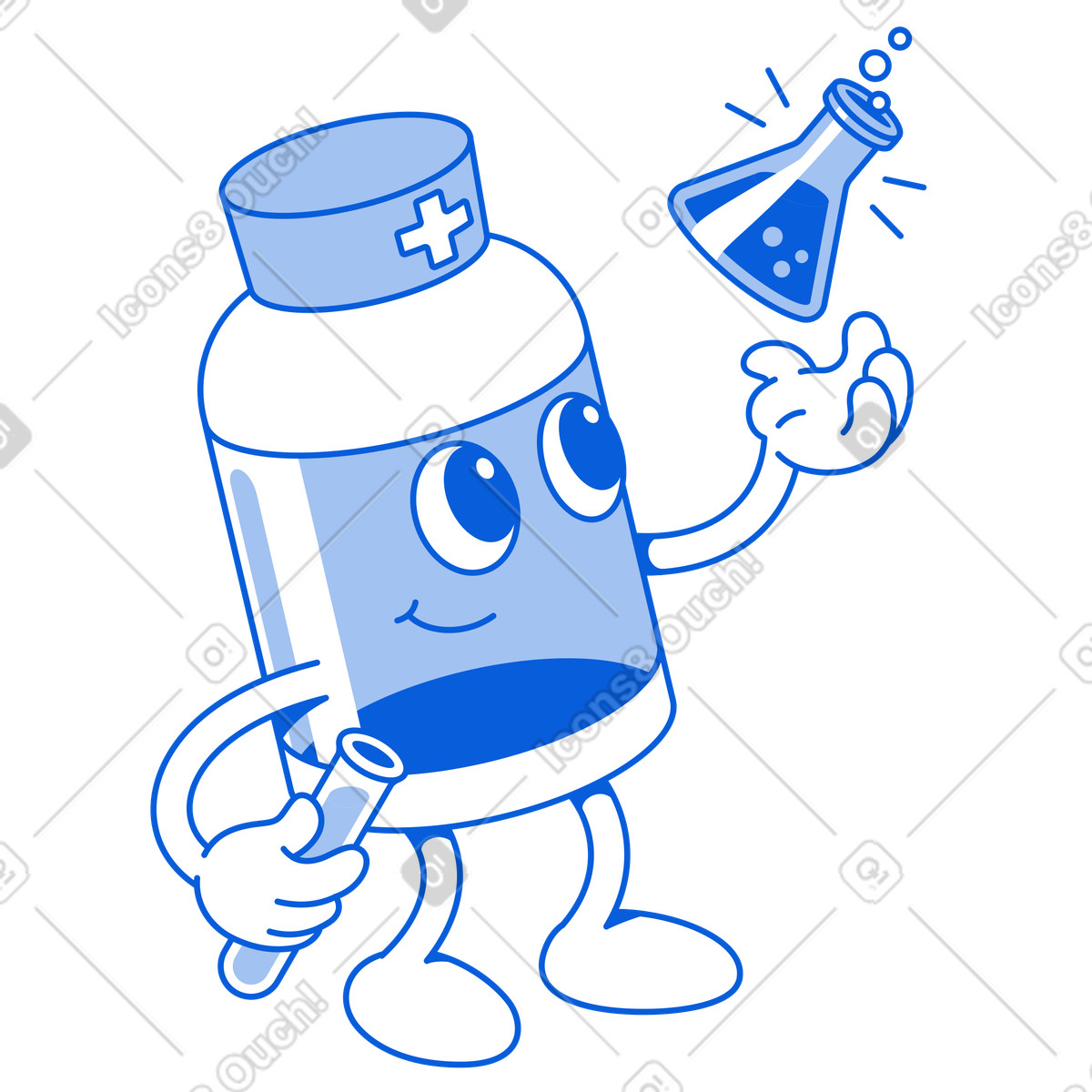 Illustration Médecin de pot médecine expérimentant avec des flacons dans le style Handy Line à télécharger aux formats PNG, SVG