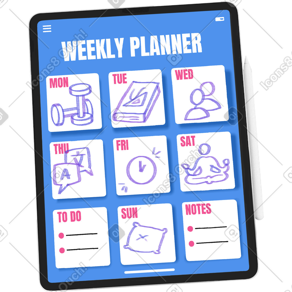 Planner with icons-Illustration im Marker-Stil als Download in PNG, SVG