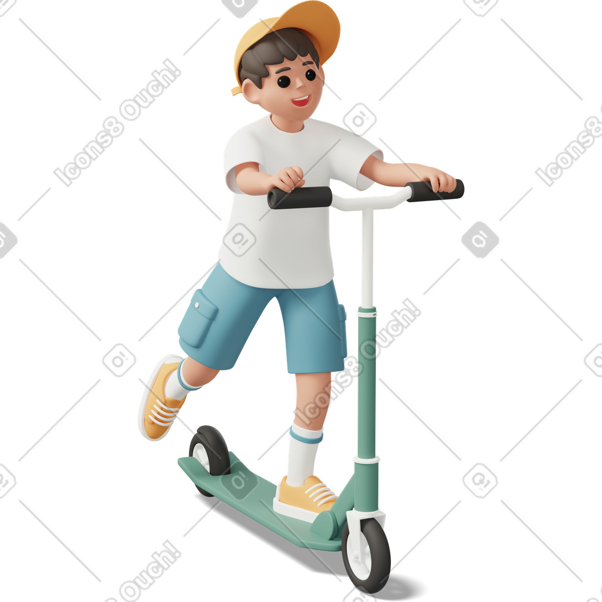 Ilustração de Joyful boy riding on scooter em no estilo 3D Casual life para baixar em PNG, SVG