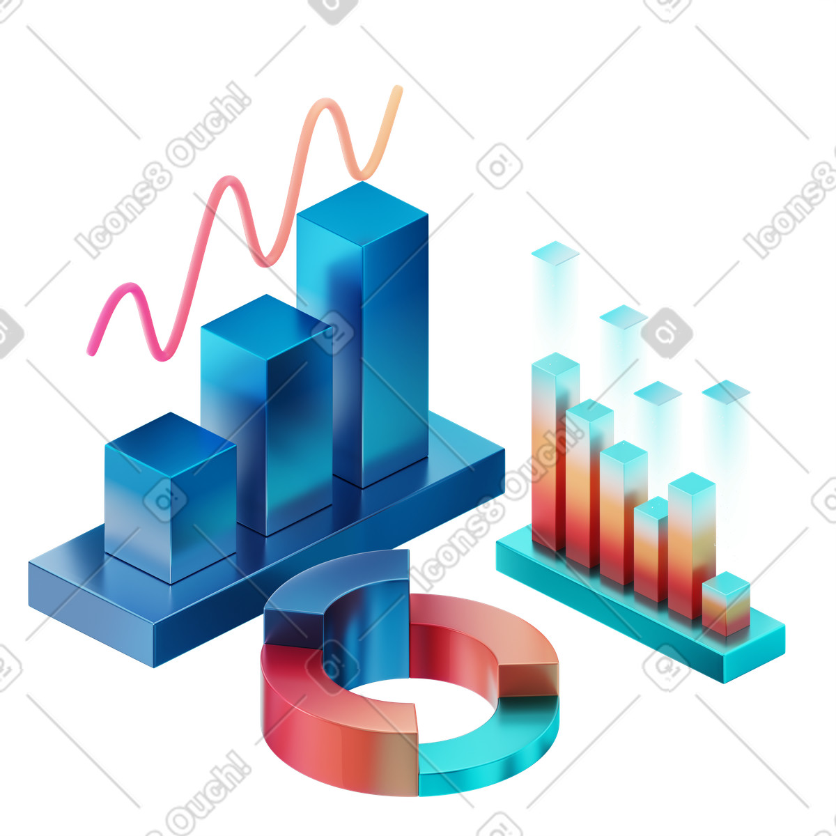 Colorful bar graphs and donut chart, Data visualization and statistics animated illustration in GIF, Lottie (JSON), AE